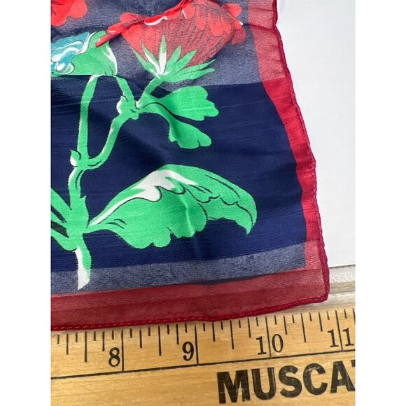 Floral Print Sheer Scarf Rectangular Navy Blue Red Green Lightweight 51x10 Inche - Picture 3 of 4